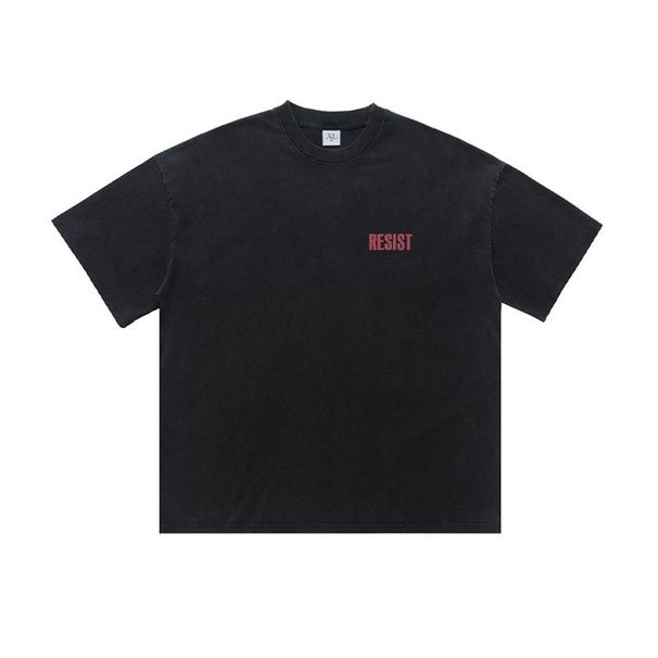 Washed And Dyed Flame Newspaper Print Short Sleeve Men's Summer Loose Fit Pure Cotton Round Neck T-Shirt_viptrois.com
