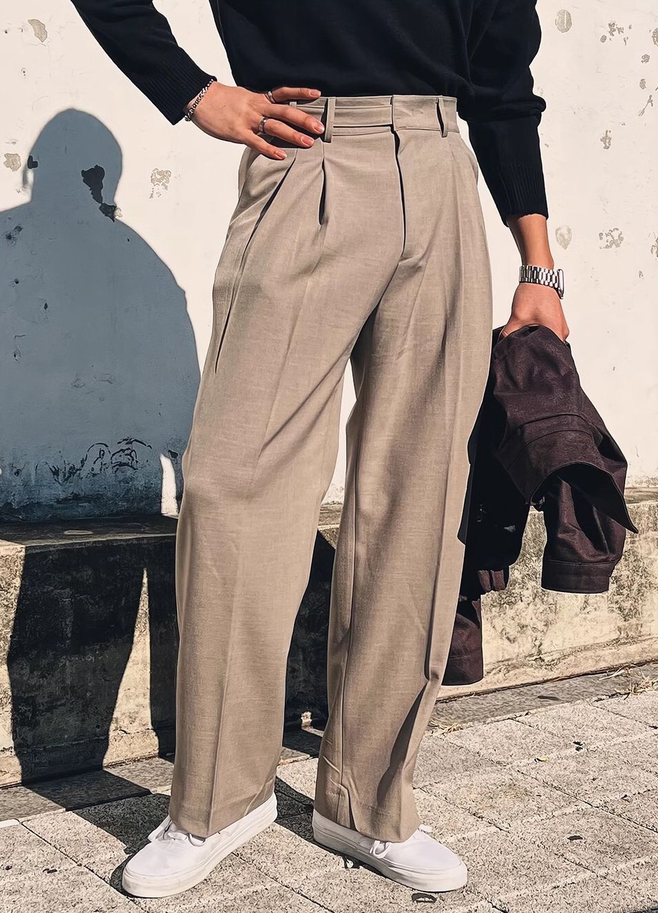 Men's Clothing High Waisted Suit Trousers Double Pleats Loose Straight Trousers Free Ironing Casual Suit Trousers_viptrois.com