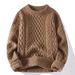 Men's Cable Knit Swea Casual Versatile European And American Style Mature Solid Color Knitted Pullover Round Neck_viptrois.com