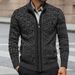 Men's Slim-Fit Knit Cardigan – British-Inspired Stand Collar, Long Sleeve, Acrylic-Blend Sweater (M-XXL, Bluish/Burgundy/Dark Gray)_viptrois.com