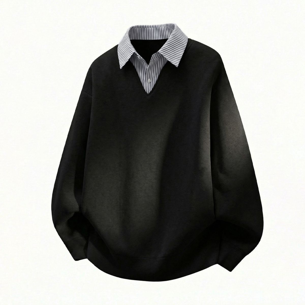 Monochrome Man- Two-Piece Striped Shirt V-Neck Sweatshirt Men's Spring Heavyweight Texture Retro College Style Polo Pullover Jacket_viptrois.com