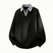 Monochrome Man- Two-Piece Striped Shirt V-Neck Sweatshirt Men's Spring Heavyweight Texture Retro College Style Polo Pullover Jacket_viptrois.com