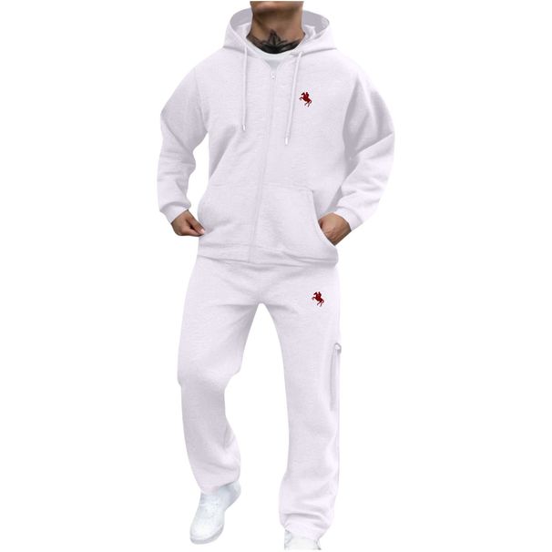 Men's Clothing Menswear Trendy Brand Heavyweight Knitted Sweatshirt Cardigan Set With Pony Logo Casual Hoodie Set_viptrois.com