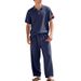 Summer Loose Men's Beach Linen Breathable Casual Large Size Lapel Independence Day Trousers Suit_viptrois.com