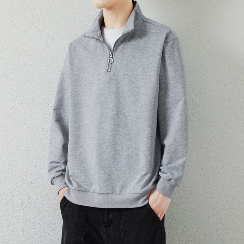 Men's Clothing Stand Collar Sweatshirt Solid Color Long Sleeved T Shirt Jacket Stand Collar Zipper Men's Clothing_viptrois.com