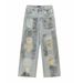 Men's Clothing High Street Retro Washed Distressed Dirty Ripped Jeans Men And Women Trendy Loose Straight Casual Trousers_viptrois.com