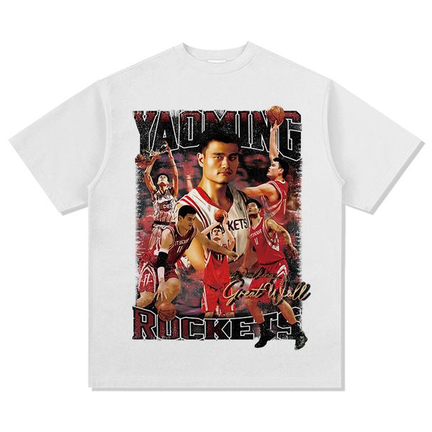 Yao Ming Basketball Printed Short Sleeve T-Shirt American Style Washed Vintage_viptrois.com