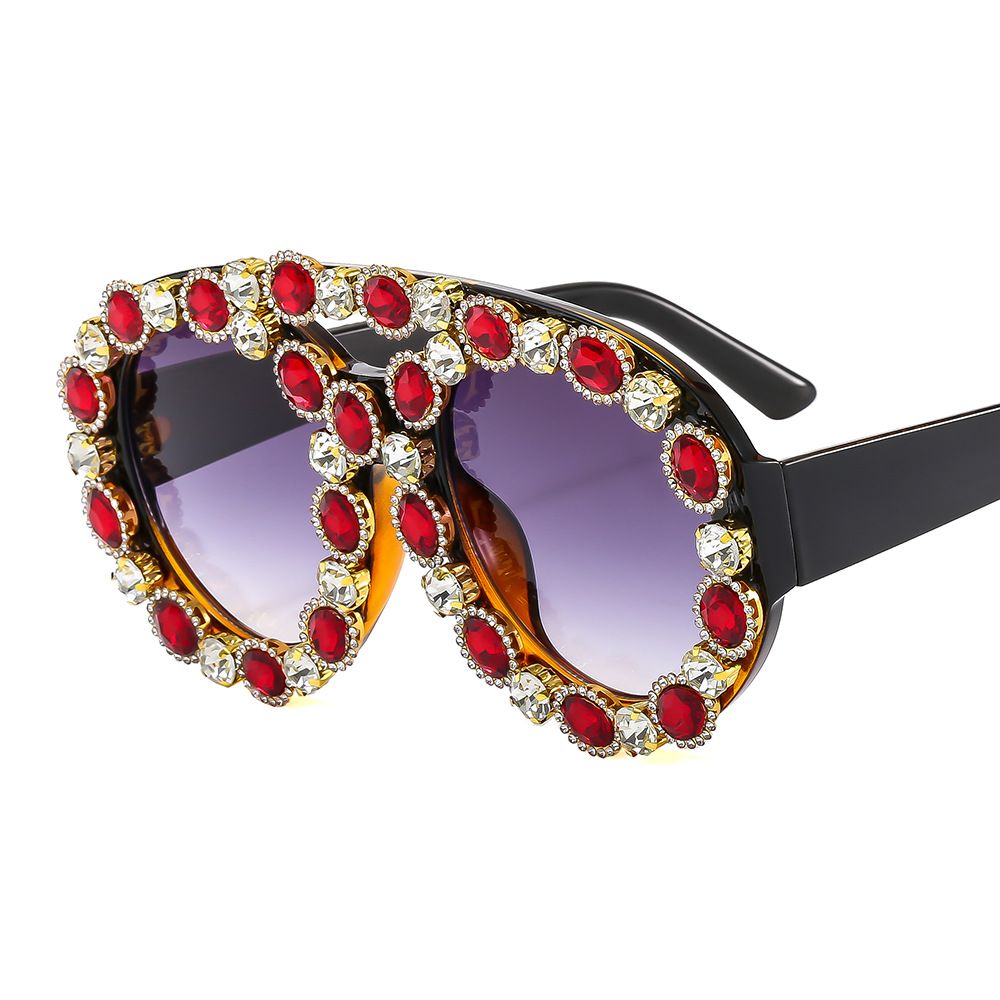 Fashion Double Beam One Piece Large Frame Contrast Color Oval Luxury Emerald Ins Net Red European And American Catwalk Personality Sun_viptrois.com