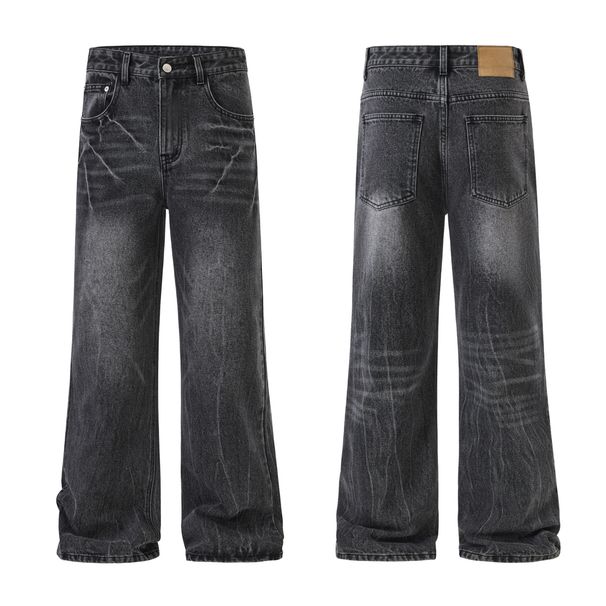 Men's Clothing American High Street Vibe Lightning Crackle Pattern Cleanfit Wide Leg Flared Jeans For Men_viptrois.com