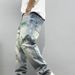 Men's Clothing High End Graffiti Hand Painted Handsome Jeans Men's Loose Small Straight Spring And Autumn Long Pants_viptrois.com