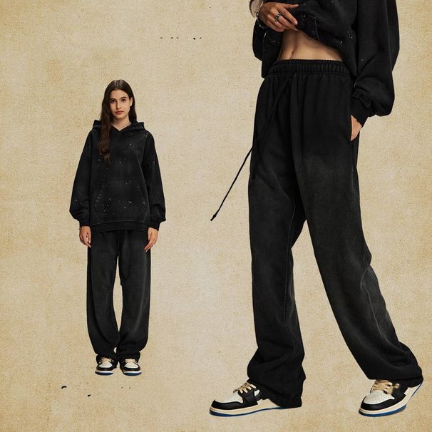 EXISTANCE Distressed Vintage Streetwear Hoodie & Jogger Set - Oversized Washed Cotton Blend Unisex Casual Outfit (Black/Brown/Grey/Green, S-XXL)_viptrois.com