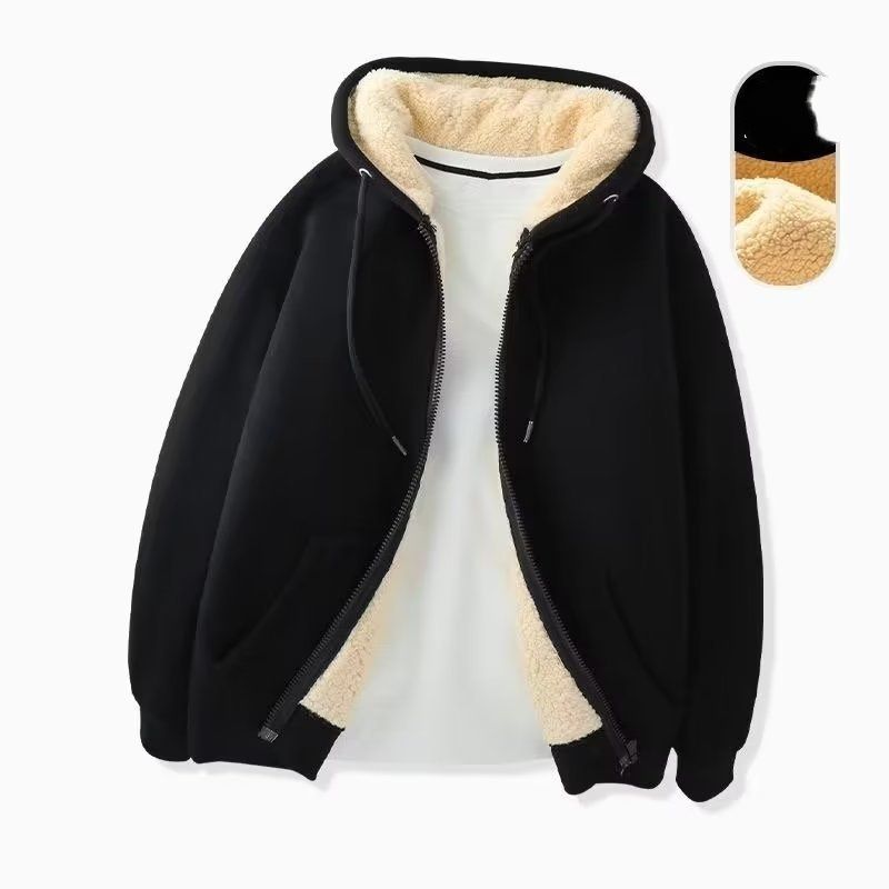 Men’s Fleece-Lined Zip-Up Hoodie – Winter Sherpa Pullover With Drop Shoulder Fit (Black/Grey, Oversized Streetwear, Sizes M-5XLPolyester Shell)_viptrois.com
