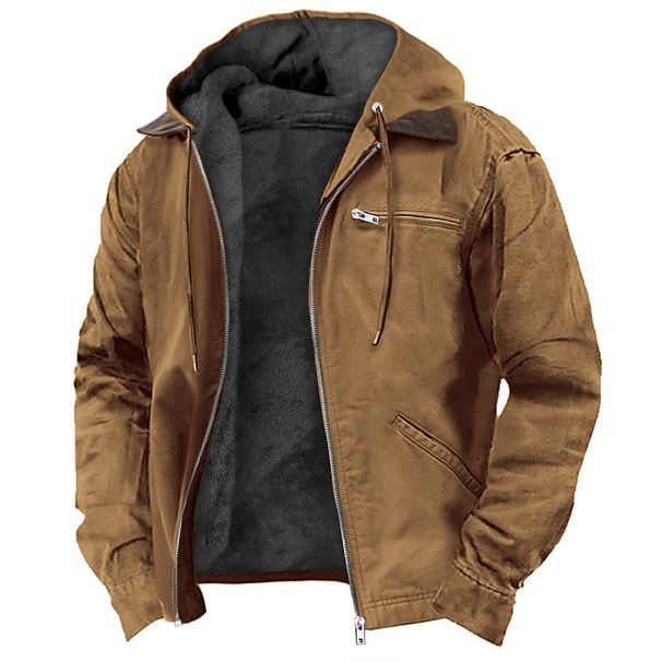 New Solid-color Hooded Cotton Jacket For Casual Men's Wear With Fleece Zipper Pocket Jacket_viptrois.com