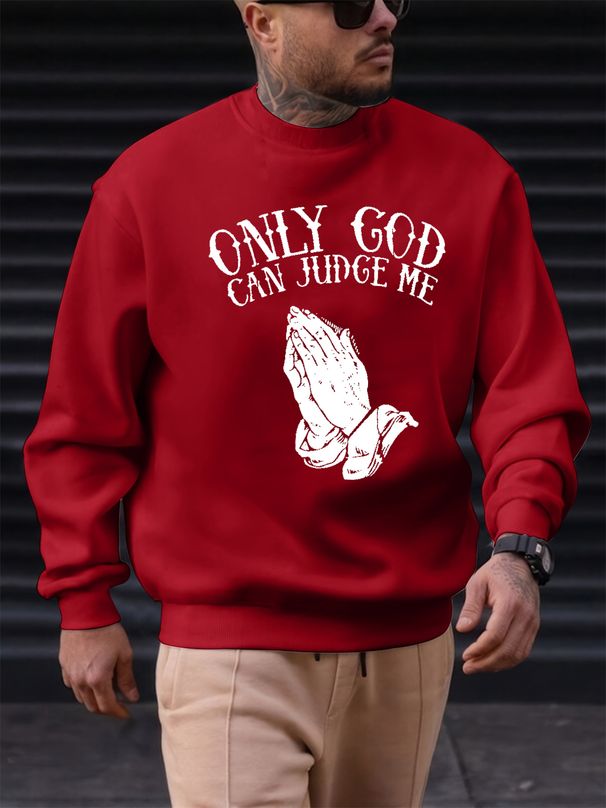 Men's Loose, Casual, Fashionable Prayer Gesture Printed Round Neck Long Sleeved Sweatshirt For Autumn And Winter_viptrois.com