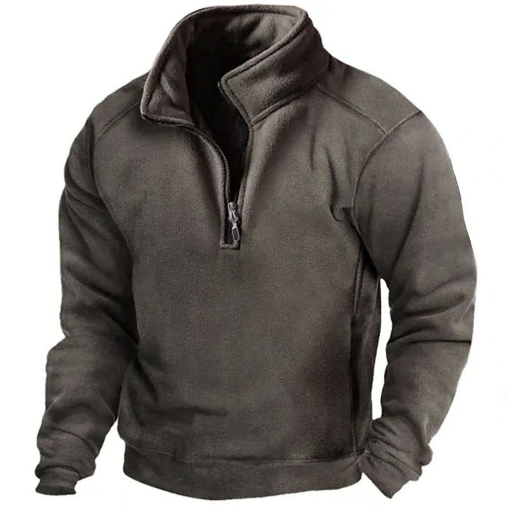 2027 Fashion European-USA Style Youth/Men Stand Collar Half Zipper Pure Color Long Sleeve Casual Loose Fleece Insulation Sweatshirts_viptrois.com