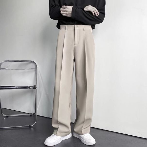 Men's Clothing Spring And Autumn Drape Straight Suit Pants Loose Casual White Wide Leg Trousers Mopping Pants_viptrois.com