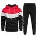 Men's casual sports suit spring and autumn hooded splicing sweatshirt with solid color sweatpants casual and comfortable two-piece suit_viptrois.com