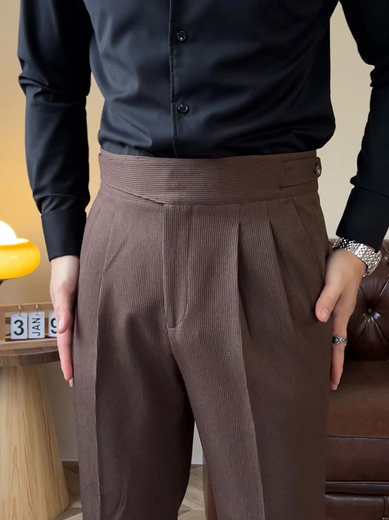 High Waist Gurkha Trousers For Men - Straight Cut, Comfortable & Stylish Office Casual Pants With Button Detail (Black, Dark Brown, Khaki)_viptrois.com