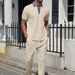 Men's Clothing New Youth Waffle Stand Collar Solid Color Zipper Short Sleeved Long Pants Suit_viptrois.com
