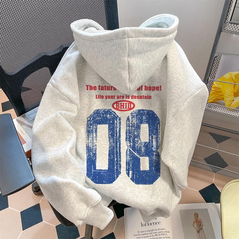 Men's Clothing Hoodies Niche Loose Unisex Hooded Sweatshirt Oversized Streetwear Pullover Fleece-Lined For Men & Women (Grey Heather)_viptrois.com