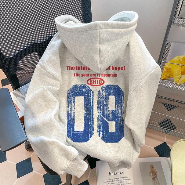 Men's Clothing Hoodies Niche Loose Unisex Hooded Sweatshirt Oversized Streetwear Pullover Fleece-Lined For Men & Women (Grey Heather)_viptrois.com
