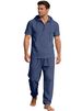 New Men's Spring-autumn Hooded Button-down Short-sleeved Shirt Plus Versatile Casual Long-sleeved Pants Set For Men_viptrois.com