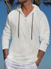 Men's Linen-Blend Hooded T-Shirt – Lightweight Long Sleeve Pullover With V-Neck, Casual Streetwear Essential (White/Black/Blue/Grey)_viptrois.com