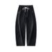 Relaxed Fit Denim Pants – Vintage Washed Straight-Leg Jeans For Men (Black/Grey, 100% Cotton, Adjustable Drawstring Waist, Unisex Streetwear)_viptrois.com