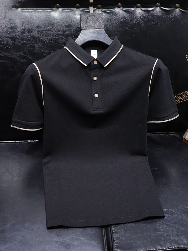 Men's Clothing New Men's Short Sleeved Polo Shirt Casual Half Sleeved Slim Fit Business Lapel Simple Solid Color Tops_viptrois.com
