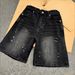 Men's Clothing Men's Black Lightning Striped Ripped Denim Shorts Washed Five Point Summer Style Trendy High End Fashion Pants_viptrois.com