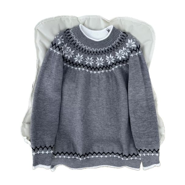 Retro Snowflake Pattern Round Neck Knitted Sweater Men's Trendy Brand Loose Warm Sweater_viptrois.com