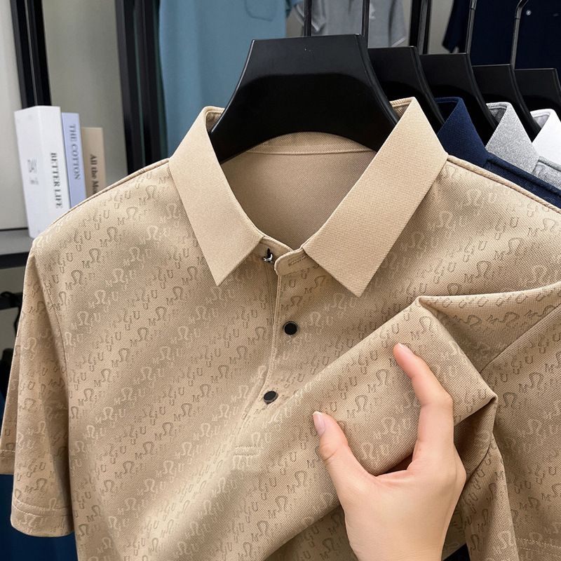 Men's Clothing Short Sleeved T Shirt Middle Aged Fashion Lapel Printed Polo Shirt Thin Men's T Shirt One Piece Delivery_viptrois.com