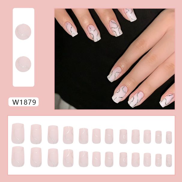 Beauty & Health Simple Gentle Pink And White Irregular Glitter Lines All Match White Ins Style Detachable Nail Art 24 Pieces_viptrois.com