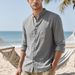 Men's Clothing Solid Color Men's Shirt Casual Cardigan Stand Collar Linen Loose Casual Retro Men's Shirt_viptrois.com
