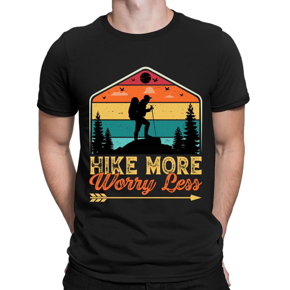 Hike More Worry Less Mountain Hiking Adventure Vintage Mens Womens T-Shirt Mens Womens Tees Tops #BAL_viptrois.com