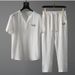Men's Clothing new thin casual sports suit men's summer Chinese style high-end V-neck embroidery slim short-sleeved two-piece suit_viptrois.com