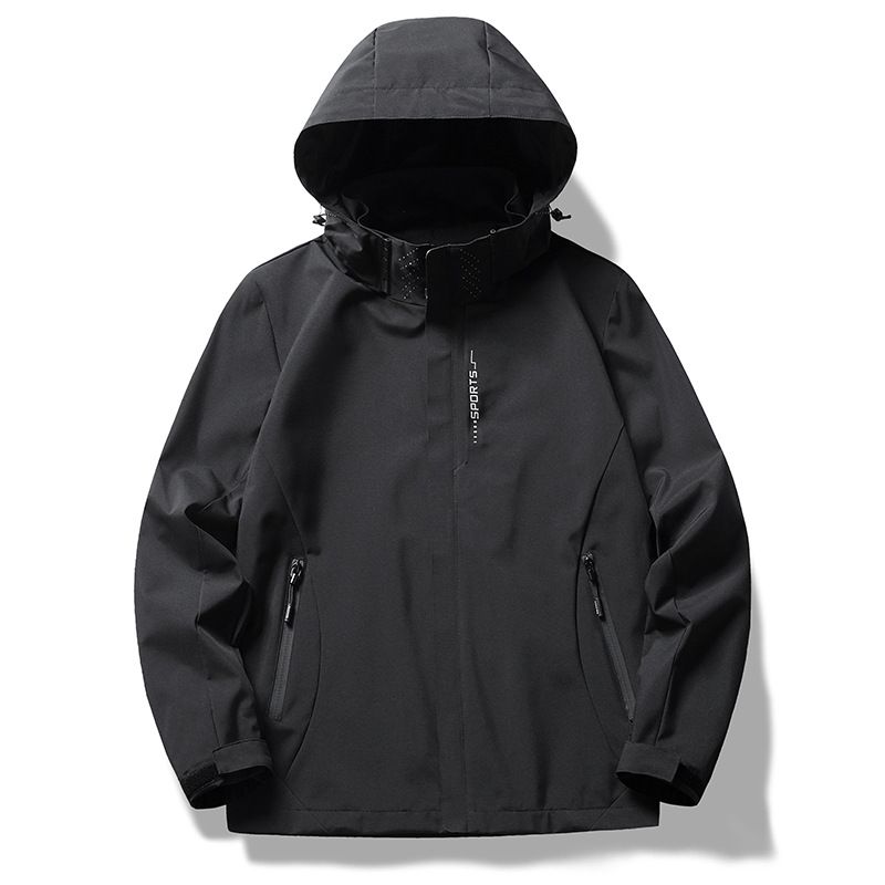 Men's Three-proof Mountaineering Suit, Single-layer Hooded Solid Color Waterproof And Windproof Jacket_viptrois.com
