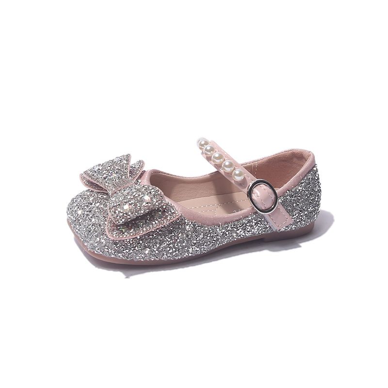 Children's Shoes New Fashion Rhinestone Children's Bow Leather Shoes Soft Sole Little Girl Single Shoes_viptrois.com