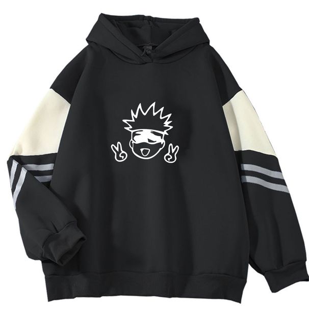 Color Block Men Spring Autumn 2023 Niche Loose Hooded Top Casual Versatile Cartoon Print Sweatshirt 1121_viptrois.com