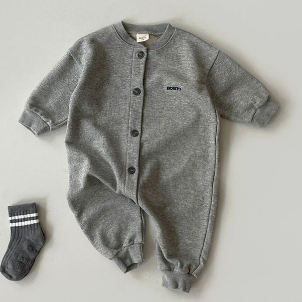 Children's Spring And Autumn Long Sleeved Letter Single Breasted Long Crawling Baby Solid Color Fashionable Crawling Clothes Children's Clothing Trend_viptrois.com