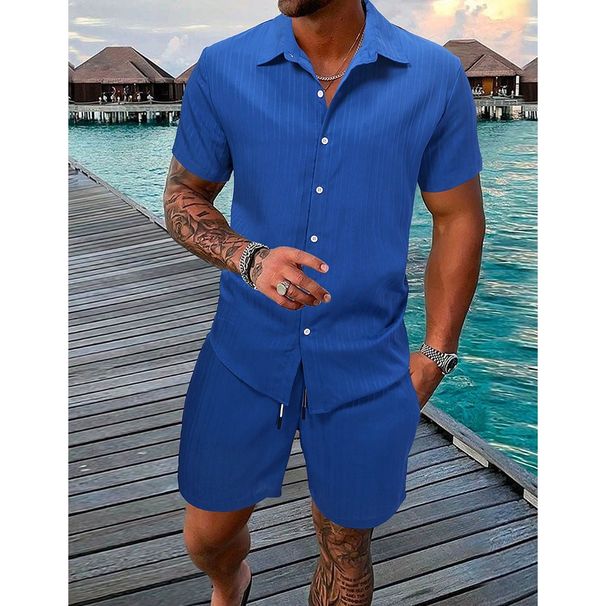 Men's Clothing Casual Short Sleeved Summer Solid Color Tops Suit_viptrois.com