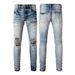 Men's Clothing High street style pleated cashew flower ripped slim fitting skinny pants _viptrois.com