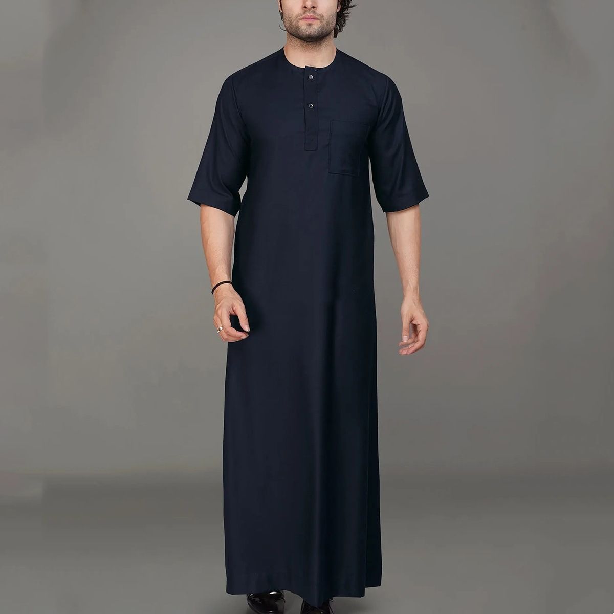 Men's Clothing New Men's Robe Arab Robe Long Gown Men's Long Gown Stand Collar Cotton And Linen Qatar_viptrois.com