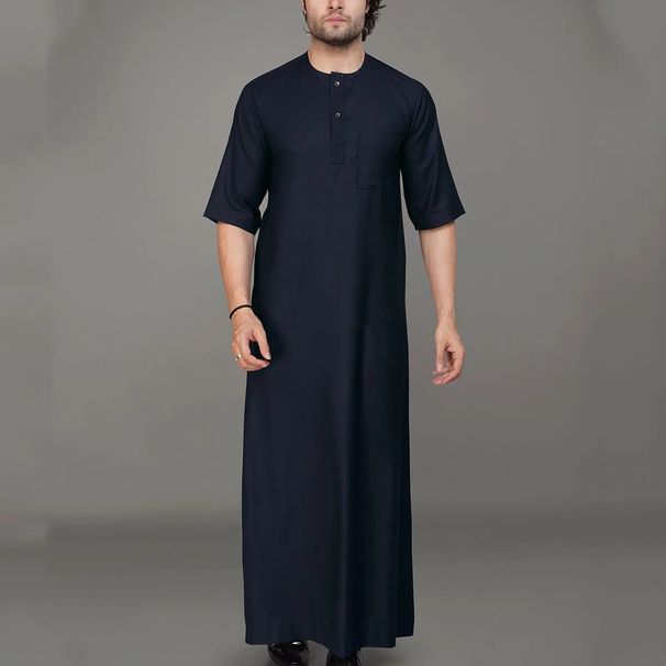 Men's Clothing New Men's Robe Arab Robe Long Gown Men's Long Gown Stand Collar Cotton And Linen Qatar_viptrois.com