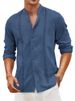 Men's Cotton Linen Short Sleeve Shirt - Breathable Summer Casual Shirt For Beach Vacation, Relaxed Fit Stand Collar Button Up Shirt_viptrois.com