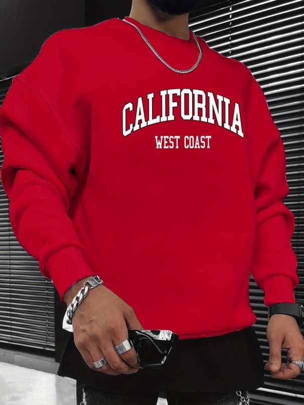 Men's Loose Casual Fashion California West Coast Letter Pattern Printed Round Neck Long Sleeved Sportswear For Autumn And Winter_viptrois.com