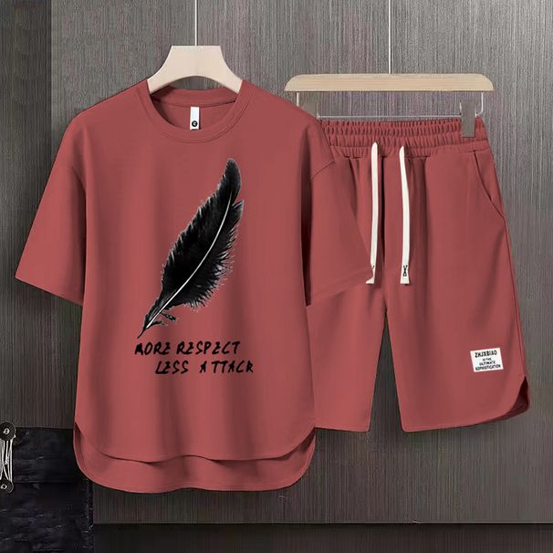 Men's Clothing 2024 Waffle Casual Summer Suit Men's Loose Teen Short sleeved T shirt Shorts Handsome Two piece Suit_viptrois.com