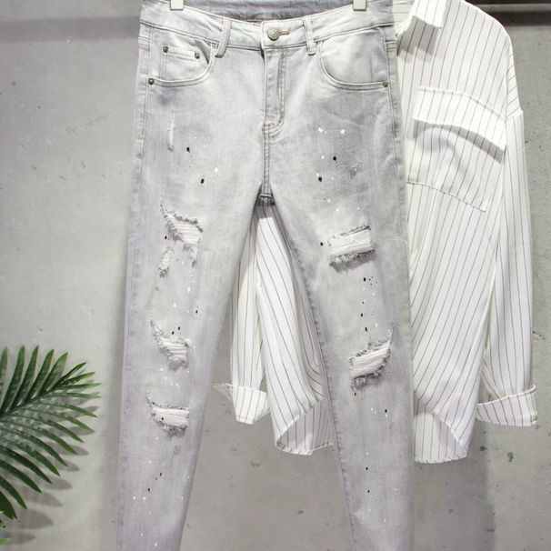 Ripped Raw Edge Washed Jeans For Men American High Street Fashion Brand Hiphop Slim Straight Pants Summer Thin_viptrois.com