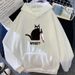 Autumn Winter New Candy Color Couple Matching Personalized Print WHAT? Black Cat Graphic Hoodie Sweatshirt_viptrois.com