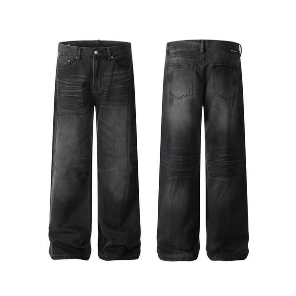 Men's Clothing Jeans Cat Whiskers Washed And Distressed Retro Loose All Match Straight Trousers_viptrois.com